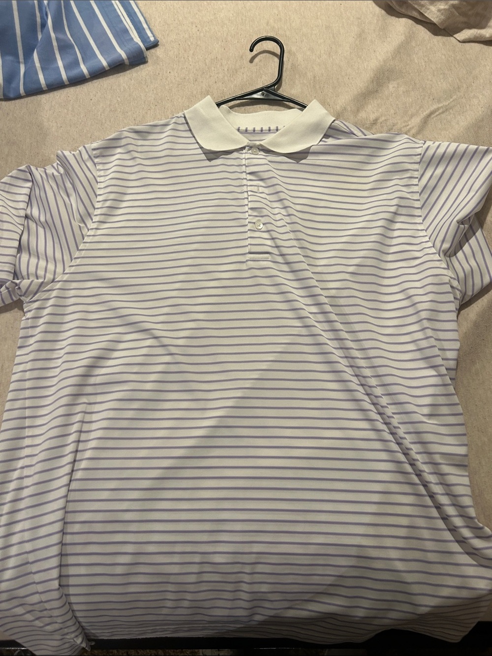 Men's White Polo Shirt with Light Lavender Stripes